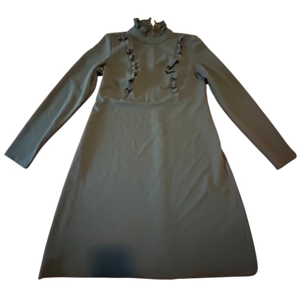 Sharagano‎ Womens Green Ruffle Mock Neck Dress 6  Coquette Feminine